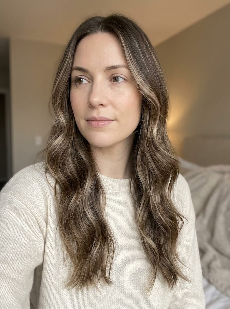 Braune Haare mit Beige Highlights - braune Haare mit Highlights